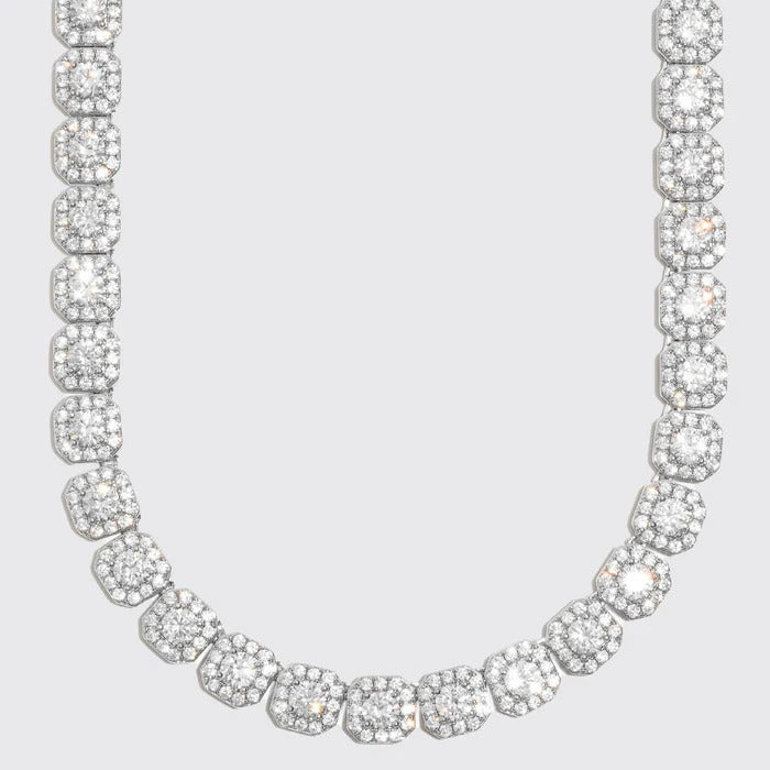 CLASSY JEWELS 10mm IGI Diamond Clustered Tennis Chain - 47.6ctw - 925 Silver