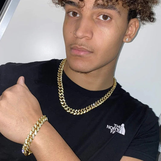 CLASSY JEWELS 13mm Cuban Chain + Bracelet - Gold