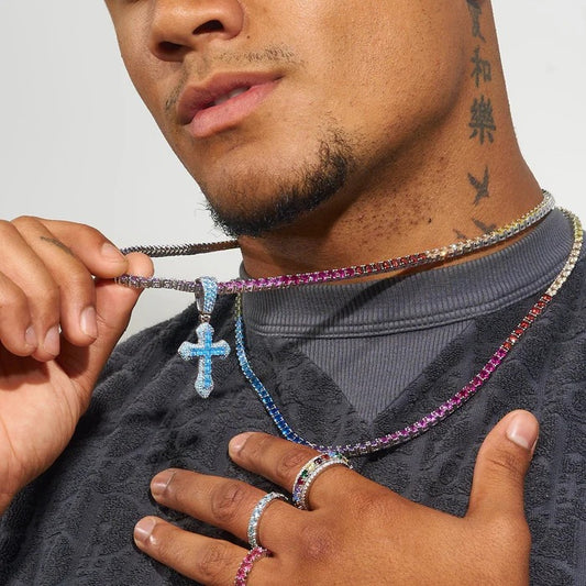 CLASSY JEWELS 4mm Multi-Colored Tennis Chain - White Gold