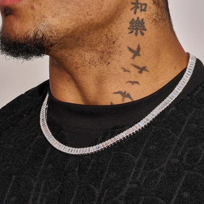CLASSY JEWELS 6MM Baguette Tennis Chain - White Gold