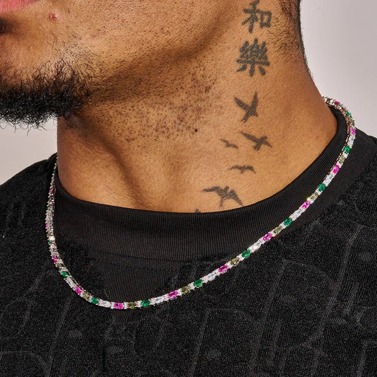 CLASSY JEWELS 3MM Multicolor Mixed Oval Cut Tennis Chain - White Gold