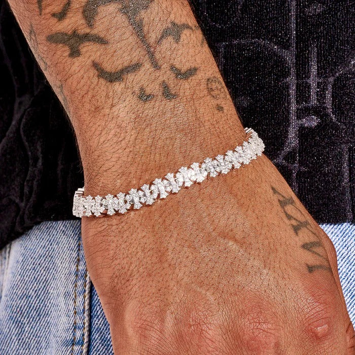 CLASSY JEWELS 8.5MM Iced Out Cross Link Bracelet - White Gold