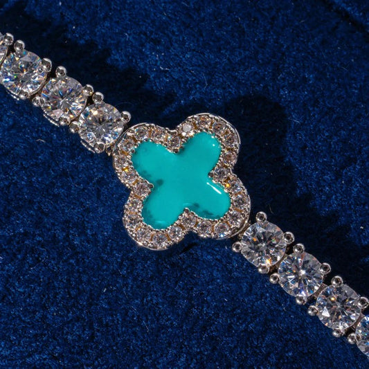 CLASSY JEWELS 3MM Green Motif Tennis Bracelet - White Gold