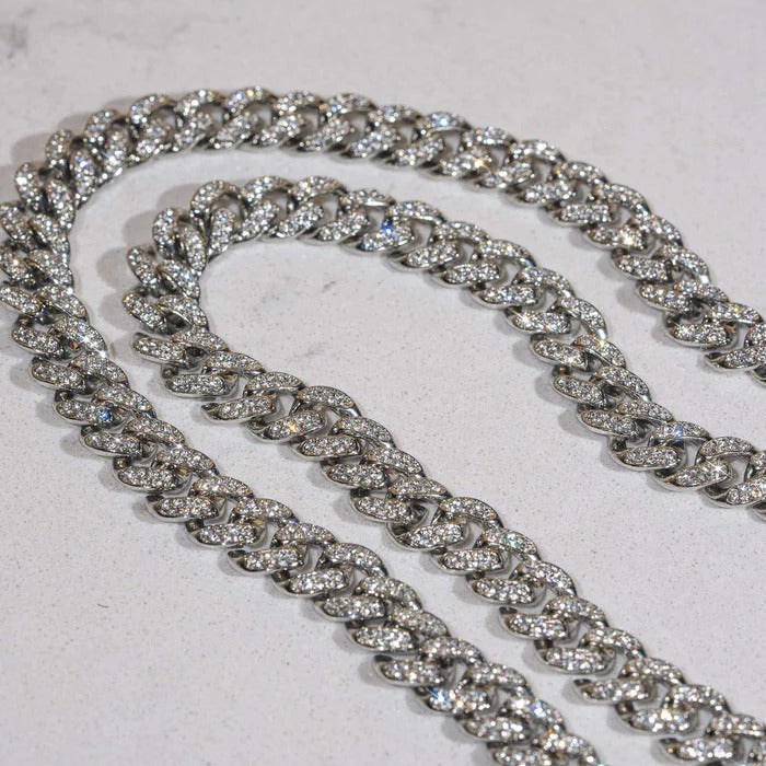 CLASSY JEWELS 13mm Cuban Chain + Bracelet - White Gold