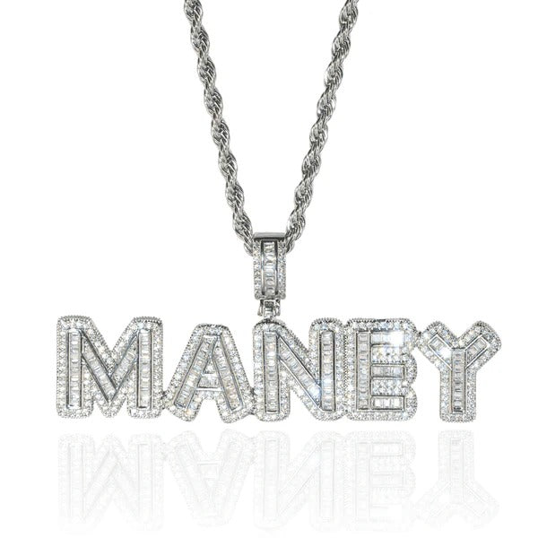 Custom Moissanite Baguette Font Pendant - 925 Silver - D Colour - VVS1