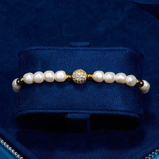 5mm Iced Beaded Pearl BRACELET - Gold