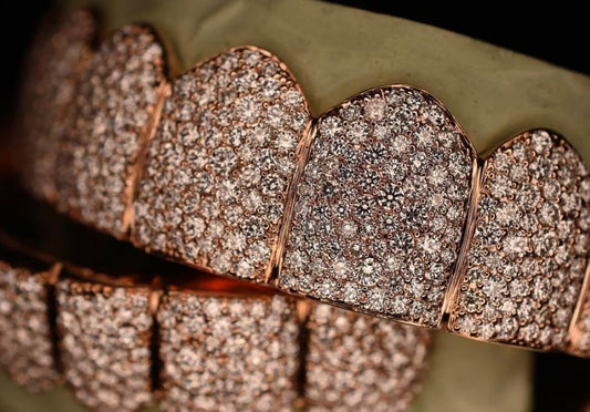 Mosaic Pave set VVS Moissanite Perm Cut Grillz 925 Sterling Silver, Pass Diamond Test