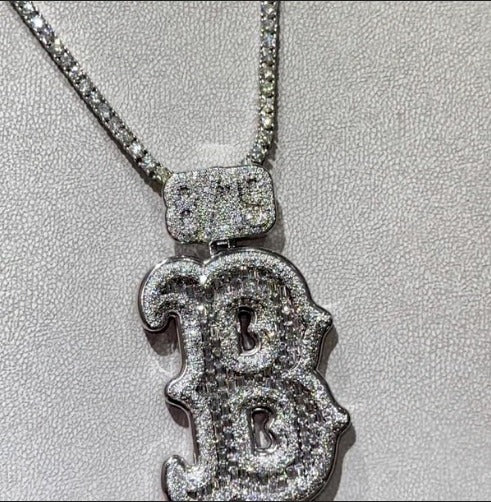 Emerald cut VVS1 Moissanite Layered Letter "B" Pendant, Iced out Chunky Pendant, Custom Letter, 925 Sterling Silver/10k, Hip Hop Pendant
