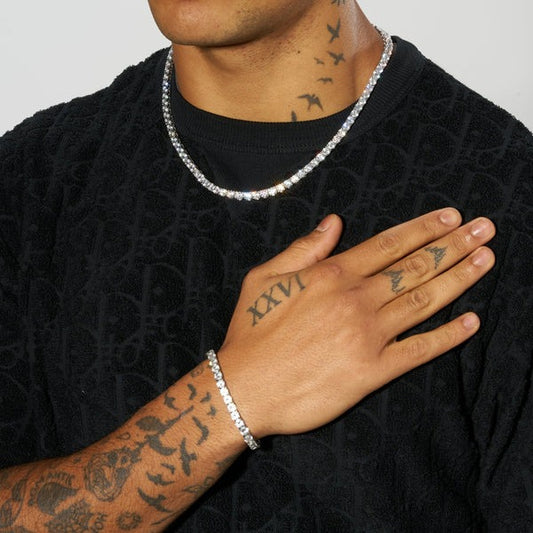 Classy Jewels 5mm Tennis Chain + Bracelet - White Gold