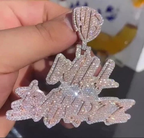 Real Moissanite Diamonds Men Layered Name Pendant, Custom Name, Alphabet, Letter, Cuban Chain, Real Solid 925 Silver, 14k Yellow Gold Plated