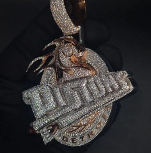 10K Solid Rose Gold and Moissanite Diamond 15.00 CT Horse Detroit Pendant without Chain, Chunky pendant