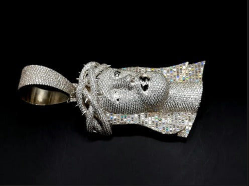 Jesus Face Iced Out Hip Hop Pendant | 3.5 inch Height Excluding Bail | Chunky Moissanite pendant | 925 Silver | Custom Moissanite Jewelry