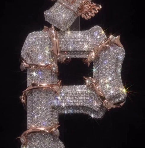 Pittsburgh PA Thorn Vines Pendant, Iced Out Chunky Pendant, Custom Letter, 925 Sterling Silver/10k, Hip Hop Pendant