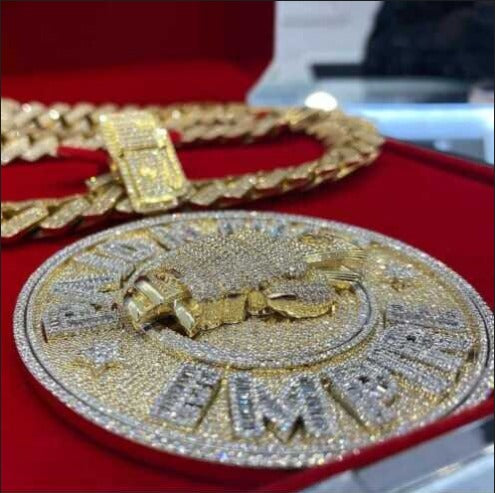 8Ct Round Cut Moissanite Diamond Men's Customized Word Pendant 10K Yellow Gold, Fully Iced Out Men's Hip-hop Pendant