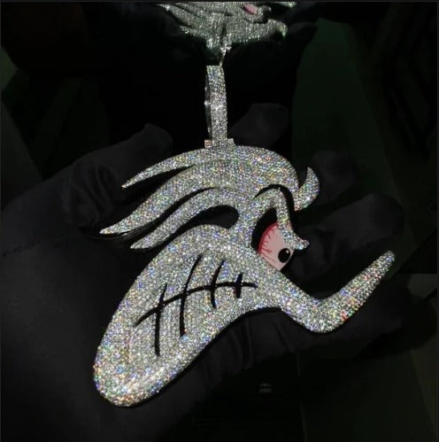 4" Fully Iced Road Runner VVS Moissanite Diamond Pendant, Passes Diamond Test, Icy Hip Hop Pendant, Solid Back