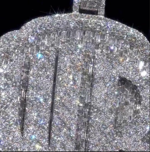 55CT VVS Moissanite Iced Out Custom Pendant – 4" Hip Hop Necklace – Personalized Two-Letter Bling – Baguette & Mosaic Details – Rapper Gift