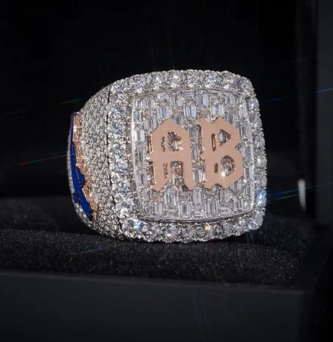Custom Iced Out Championship Ring, 925 Sterling Silver & VVS Moissanite, Personalized Hip Hop Bling Ring, Men's Statement Jewelry