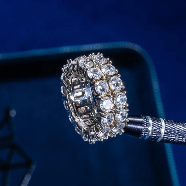 Classy Jewels Moissanite Double Row Ring - 925 Silver - D Colour - VVS1