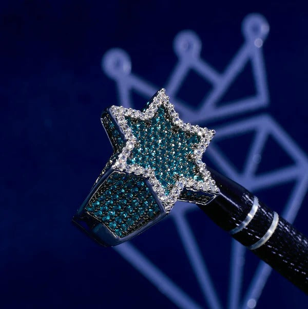 Classy Jewels Moissanite Blue Iced Star Ring - 925 Silver - D Colour - VVS1