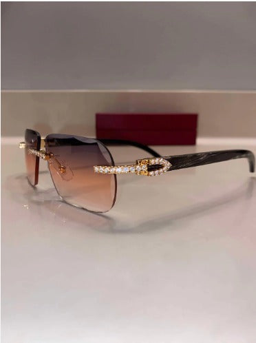 Iced out moissanite black Buffalo horn glasses