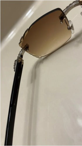 Iced out moissanite White Diamond cut Buffalo horn glasses