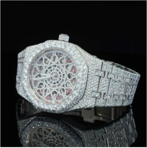 Iced Out Moissanite Watch Red Arabic Number With Automatic Movement