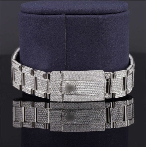 Full Iced Out Diamond Oyster Roman Dial Automatic Moissanite Watch