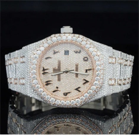 Luxury Moissanite Watch Iced Out Arabic Numericals Automatic Movement For Men