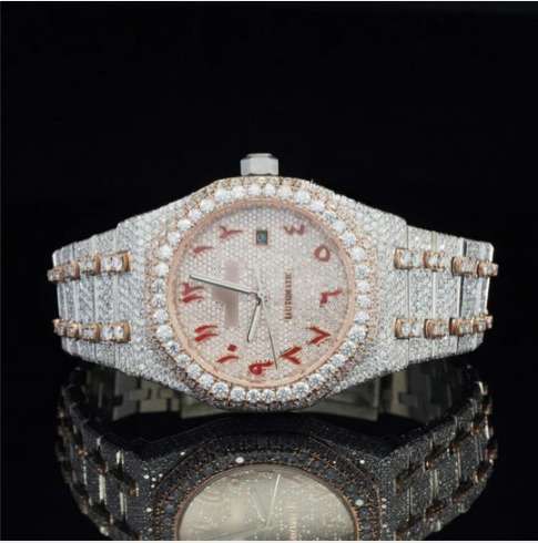 Classic Fully Iced Out Moissanite Automatic Movement Two Tone Watch