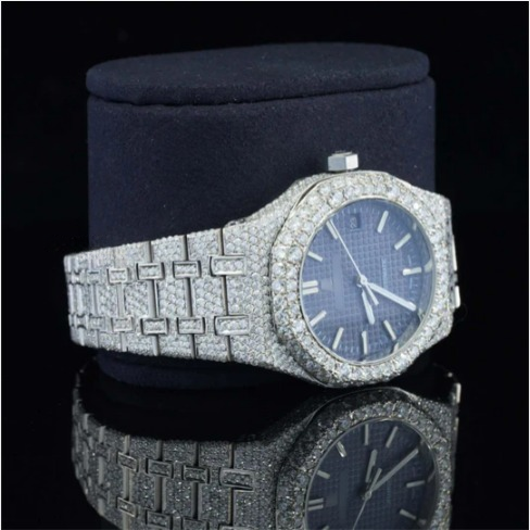 Awesome Blue Dial Iced Out Moissanite Watch For Men
