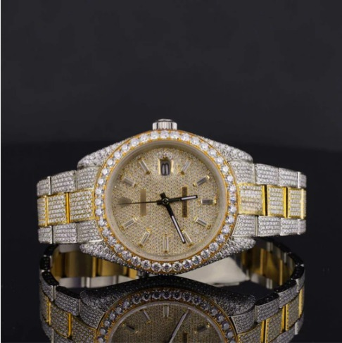 Classic Two Tone Sterling Diamond Iced Out Moissanite Watch