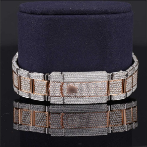 Classic Two Tone Sterling Diamond Iced Out Moissanite Watch