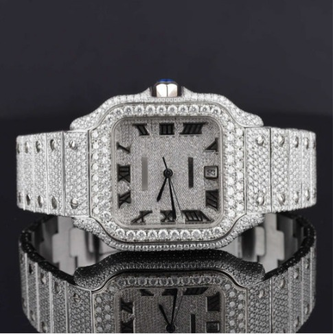 Stylish Fully Iced Out Moissanite Watch With Date Function