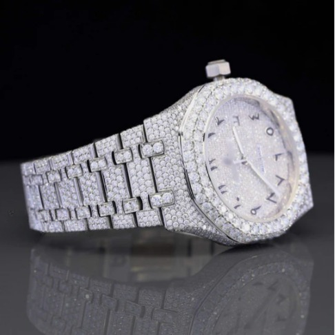 Moissanite Diamond Arabian Number Iced Out Bust Down Automatic Watch