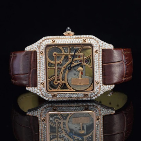 Stylish Moissanite Diamond Automatic Dial With Leather Belt Watch