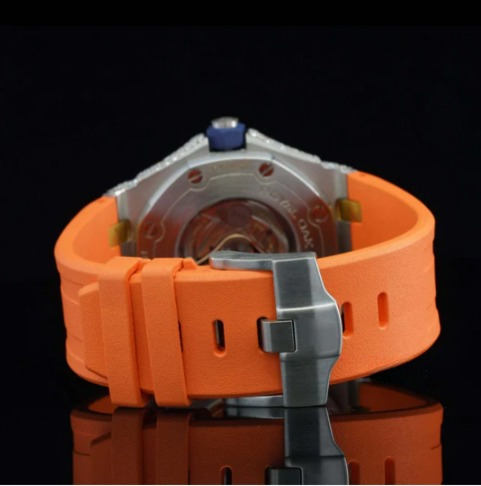Iced Out Moissanite Watch Orange Color Belt Automatic Watch For Men