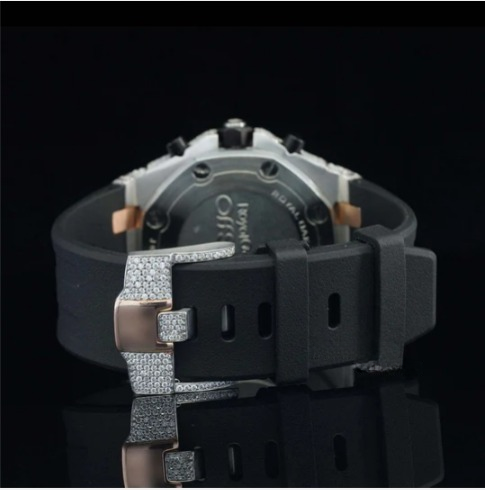 Chrono Automatic Moissanite Watch For Men With Black Rubber Belt