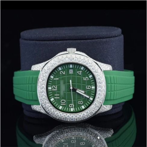 Iced Out Green Color Belt Automatic Moissanite Diamond Watch For Men