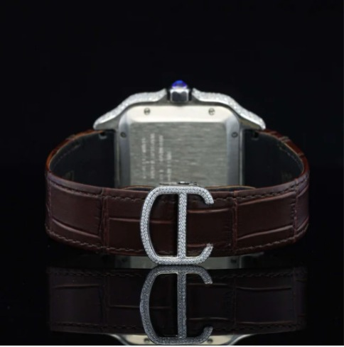 Amazing White Dial With Brown Leather Belt Moissanite Watch