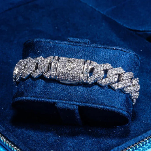 CLASSY JEWELS 14mm IGI Diamond Monaco Bracelet - VVS1 - White Gold