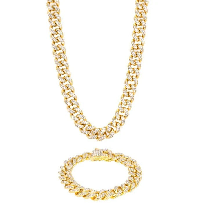 CLASSY JEWELS 13mm Cuban Chain + Bracelet - Gold