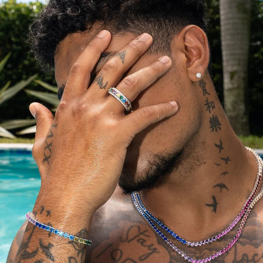 CLASSY JEWELS Multi-Colored Gemstone Moissanite Rotating Ring - 925 Silver - D Color - VVS1