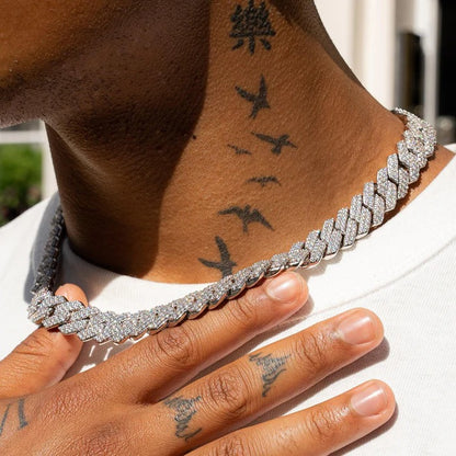 CLASSY JEWELS 14mm Moissanite Monaco Chain - 925 Silver - D Colour - VVS1