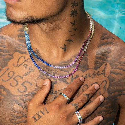 CLASSY JEWELS 4mm Multi-Colored Tennis Chain - White Gold