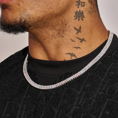 CLASSY JEWELS 6MM Baguette Tennis Chain - White Gold