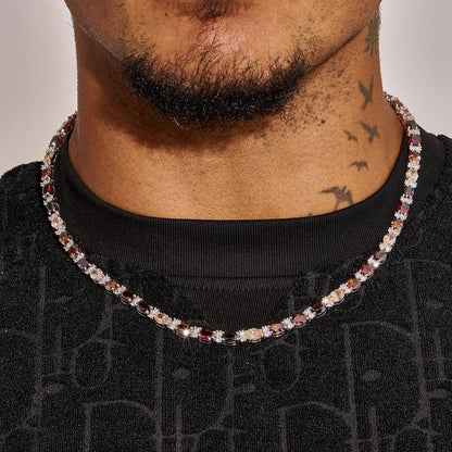 CLASSY JEWELS 5MM Multicolor Oval Cut Brown Stone Tennis Chain - White Gold