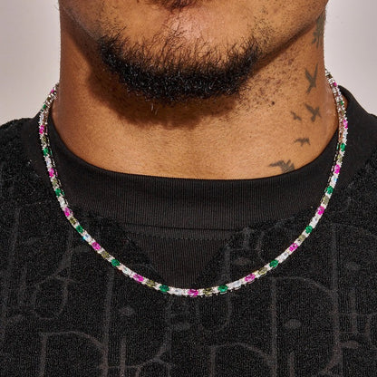 CLASSY JEWELS 3MM Multicolor Mixed Oval Cut Tennis Chain - White Gold