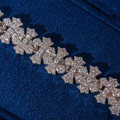 CLASSY JEWELS 8.5MM Iced Out Cross Link Bracelet - White Gold