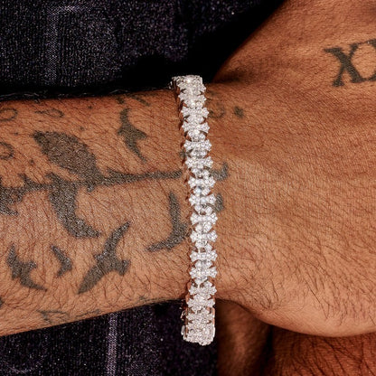 CLASSY JEWELS 8.5MM Iced Out Cross Link Bracelet - White Gold