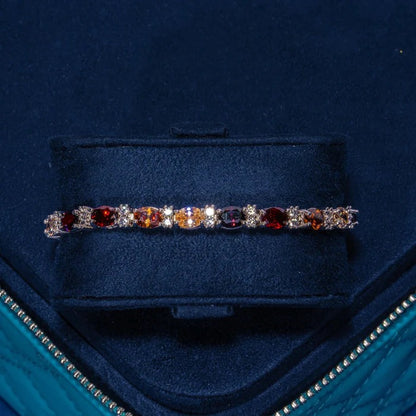 CLASSY JEWELS 5MM Multicolor Oval Cut Brown Stone Tennis Bracelet - White Gold